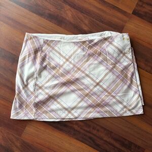 Aeropostale Womens XL Plaid Wrap Mini Skirt Purple Tan Cream Button Front Lined